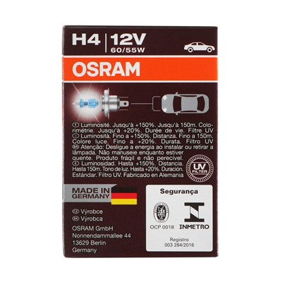 Лампа автомобильная Osram NIGHT LASER H4 P43t, 12 В, 60/55 Вт,+150%, 4050K,64193NL