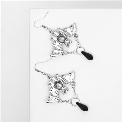 Серьги «Летучие мыши с цепями», цвет чернёное серебро