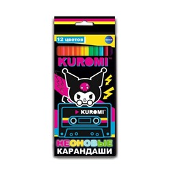 Карандаши цветные деревянные 12 цв. "Kuromi", неоновые