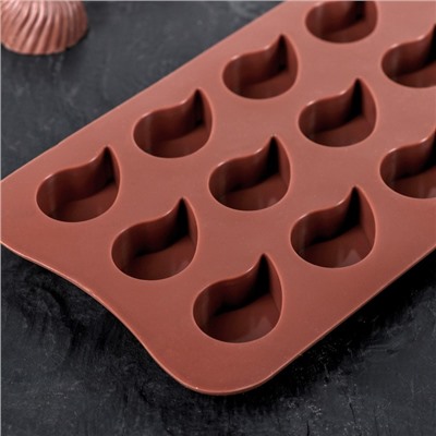 Форма для шоколада Доляна «Капелька», силикон, 21,5×10,4×1,3 см, 15 ячеек (2,3×3 см), цвет коричневый