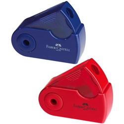 Точилка пластиковая Faber-Castell "Sleeve Mini" 1 отверстие, контейнер, красная/синяя