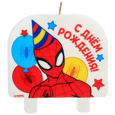 Свеча для торта "С Днем Рождения!", 8 х 8 см, Человек-паук