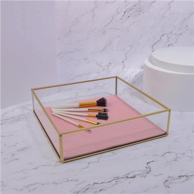 Органайзер для хранения «PINK RIPPLES», стеклянный, 1 секция, 24 × 24 × 6,5 см, цвет прозрачный/медный/розовый