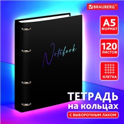 Тетрадь на кольцах А5 160х212 мм, 120 листов, картон, выборочный лак, клетка, BRAUBERG, "Notebook", 404732