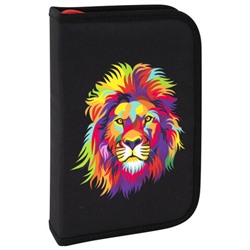 Пенал BRAUBERG с наполнением, 1 отделение, 1 откидная планка, 24 предмета, 21х14 см, "Colorful lion", 270725