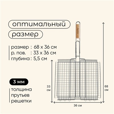 Решётка гриль универсальная maclay, 33x36 см, хромированная сталь, для мангала