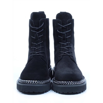E30B-12B BLACK Ботинки демисезонные женские (натуральная замша, байка) размер 35