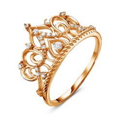Золотое кольцо "Корона" с бесцветными фианитами - 523