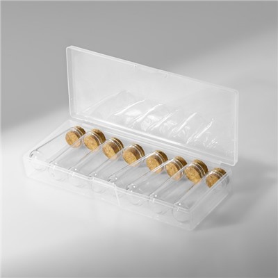 Набор баночек для хранения бисера, d = 1,7 × 5 см, 8 шт, в контейнере, 14,2 × 5,8 × 2,3 см