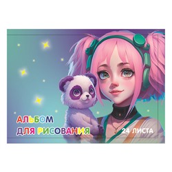 Альбом для рисования А4 24л скрепка Animal girls Аниме обл мелов 235гр/м2 CENTRUM 72648/56/Россия