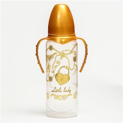 Бутылочка для кормления «Little lady», классическое горло, с ручками, 250 мл., от 3 мес., Золотая коллекция