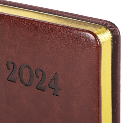Ежедневник датированный 2024 А5 138x213 мм BRAUBERG "Cayman", под кожу, черный/коричневый, 114833