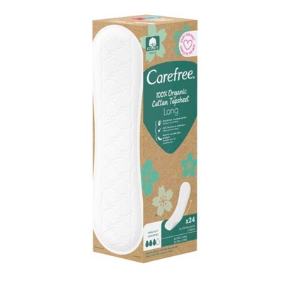 Carefree  Slipeinlagen Organic Cotton Long 24 St, Карефри Ежедневные прокладки из органического хлопка Long 24шт, 3 упаковки (72 штуки)