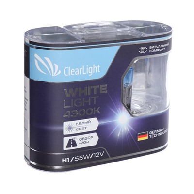 Лампа автомобильная Clearlight WhiteLight, H1, 12 В, 55 Вт, набор 2 шт