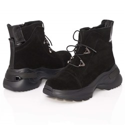 Женские кожаные ботинки DeLis DeL2106 Черный замша+лак: Под заказ
