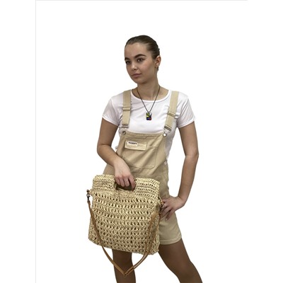 Женская плетеная сумка из джута, с акцентными ручками из бамбука, цвет песочный