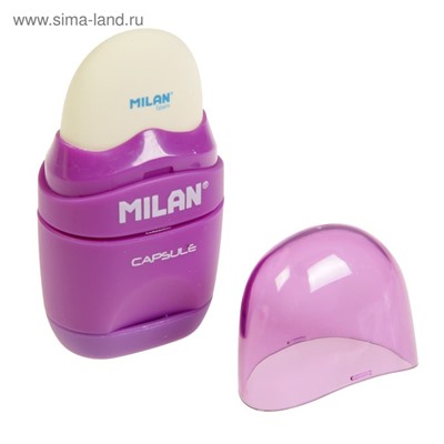 Точилка Milan Capsule Silver, 1 отверстие с контейнером, с ластиком, МИКС