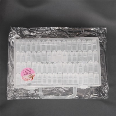 Набор баночек для рукоделия, 64 баночки, 1,5 × 3 × 5 см, в контейнере, 13 × 22 × 5 см, с наклейками, цвет прозрачный
