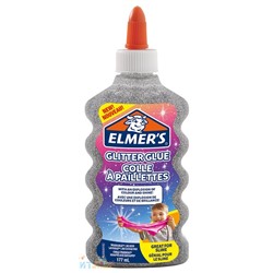 Клей канцелярский с блестками Elmers "Glitter Glue" 177 мл для слаймов серебряный 2077255, 2077255