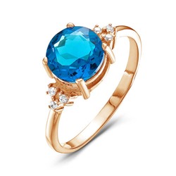 Золотое кольцо с голубым фианитом - 559