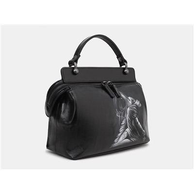 Черная кожаная сумка с росписью из натуральной кожи «W0042 Black Волчица»