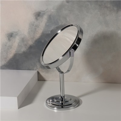 УЦЕНКА Зеркало на ножке «Овал», двустороннее, с увеличением, зеркальная поверхность 9,4 × 11,5 см, цвет серебристый