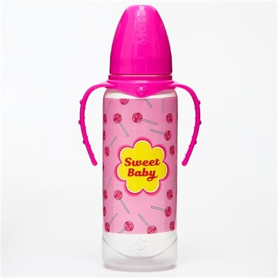 Бутылочка для кормления Sweet baby, классическое горло, от 0 мес, 250 мл., цилиндр, с ручками