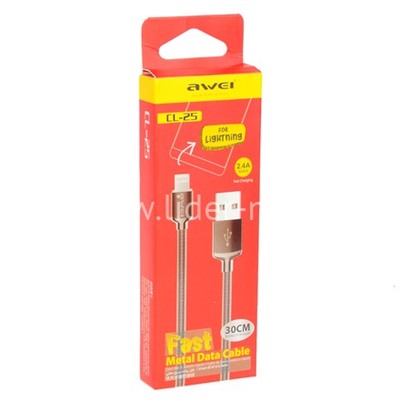USB кабель для iPhone 5/6/6Plus/7/7Plus 8 pin 0.3 м AWEI CL-25 металлическая оплетка (серебро)