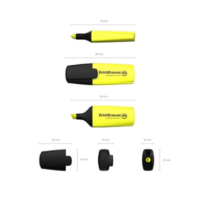 Маркер текстовыделитель ErichKrause Visioline Mini, 0.6-5.2 мм, флуоресцентные чернила на водной основе, желтый