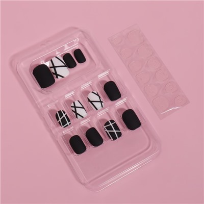 Накладные ногти «Black», 12 шт, с клеевыми пластинами, форма мягкий квадрат, цвет чёрный/белый