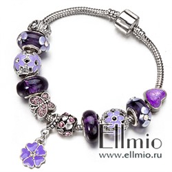 Браслет фиолетовый с бабочкой и цветами