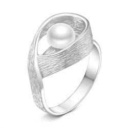 Кольцо из серебра с культивированным жемчугом родированное К50097_Ж