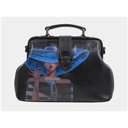 Кожаная сумка с росписью из натуральной кожи «W0023 Black Дама в шляпе»