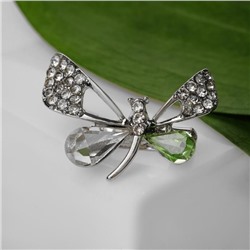 Брошь "Бабочка изящная", цвет бело-зелёный в серебре