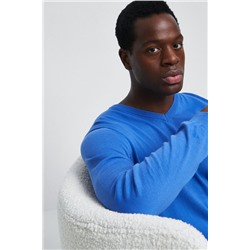 Sweter bawełniany męski gładki kolor niebieski