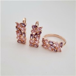 Комплект серьги и кольцо позолота, розово-фиолетовые камни, р-р 18, 542809 арт.847.729