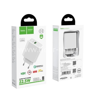 СЗУ 1 USB выход 22.5W Quick Charge 3.0 (5V-4.0A/9V-2.0A) HOCO C69A (белый)