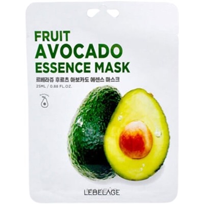 Маска для лица тканевая с экстрактом авокадо, FRUIT AVOCADO ESSENCE MASK, LEBELAGE, 25 мл