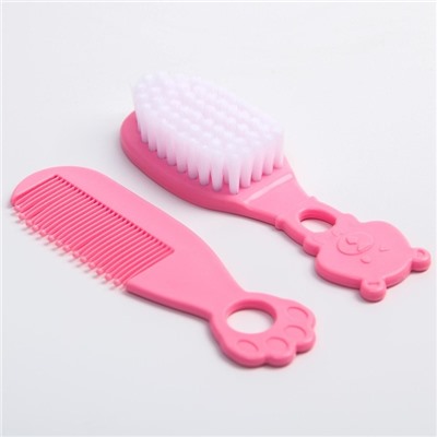 Набор для ухода за волосами: расческа и щетка, «Мишка», цвет розовый