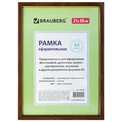 Рамка 21х30 см, пластик, багет 15 мм, BRAUBERG "HIT", орех с позолотой, стекло, 390708