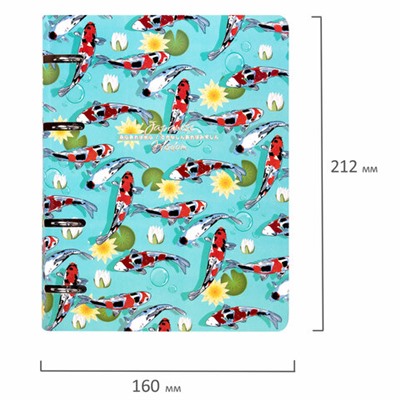 Тетрадь на кольцах А5 160х212 мм, 120 листов, картон, выборочный лак, клетка, BRAUBERG, "Карпы Кои", 404730
