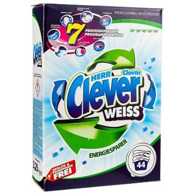 Порошок Clever Weiss CLOVIN для стирки Белых и Светлых тканей 3.25 кг (44 стирки) картонная коробка, 550800