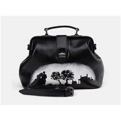 Черная кожаная сумка с росписью из натуральной кожи «W0023 Black Унесенные ветром.Силуэт»