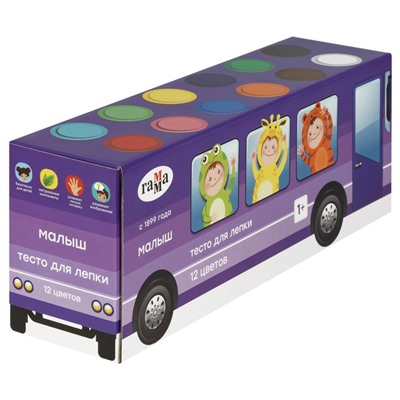Тесто для лепки, 12 цветов, 720г, Гамма "Малыш. Автобус", картонная упаковка (366993)