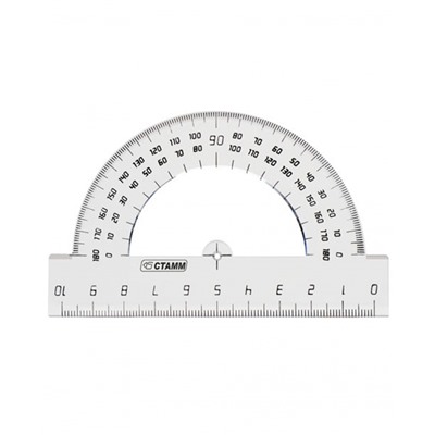 Транспортир 10см, 180° СТАММ, пластиковый, прозрачный, бесцветный
