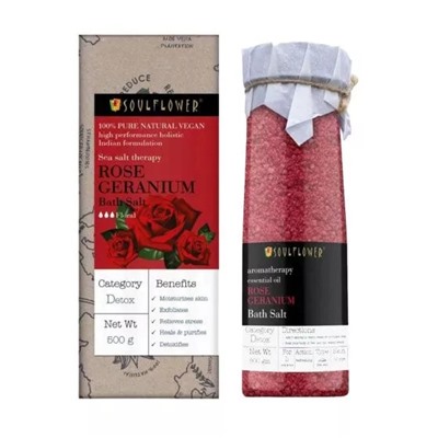 Соль для ванны с Розой и Геранью (500 г), Rose Geranium Bath Salt, произв. Soulflower