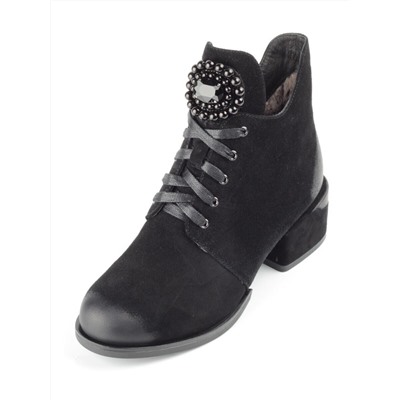 R181-1 BLACK Ботинки зимние женские (натуральная замша, натуральный мех) размер 37
