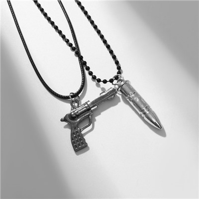 Кулоны «Неразлучники» пистолет и пуля, цвет чёрный в серо-серебряном, 45 см