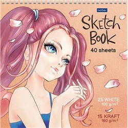 Блокнот SketchBook 40л -Девочка-мечта- (15л.крафт160г +25л белый офсет 100г) 240х240мм 40Б4Aгр_28309