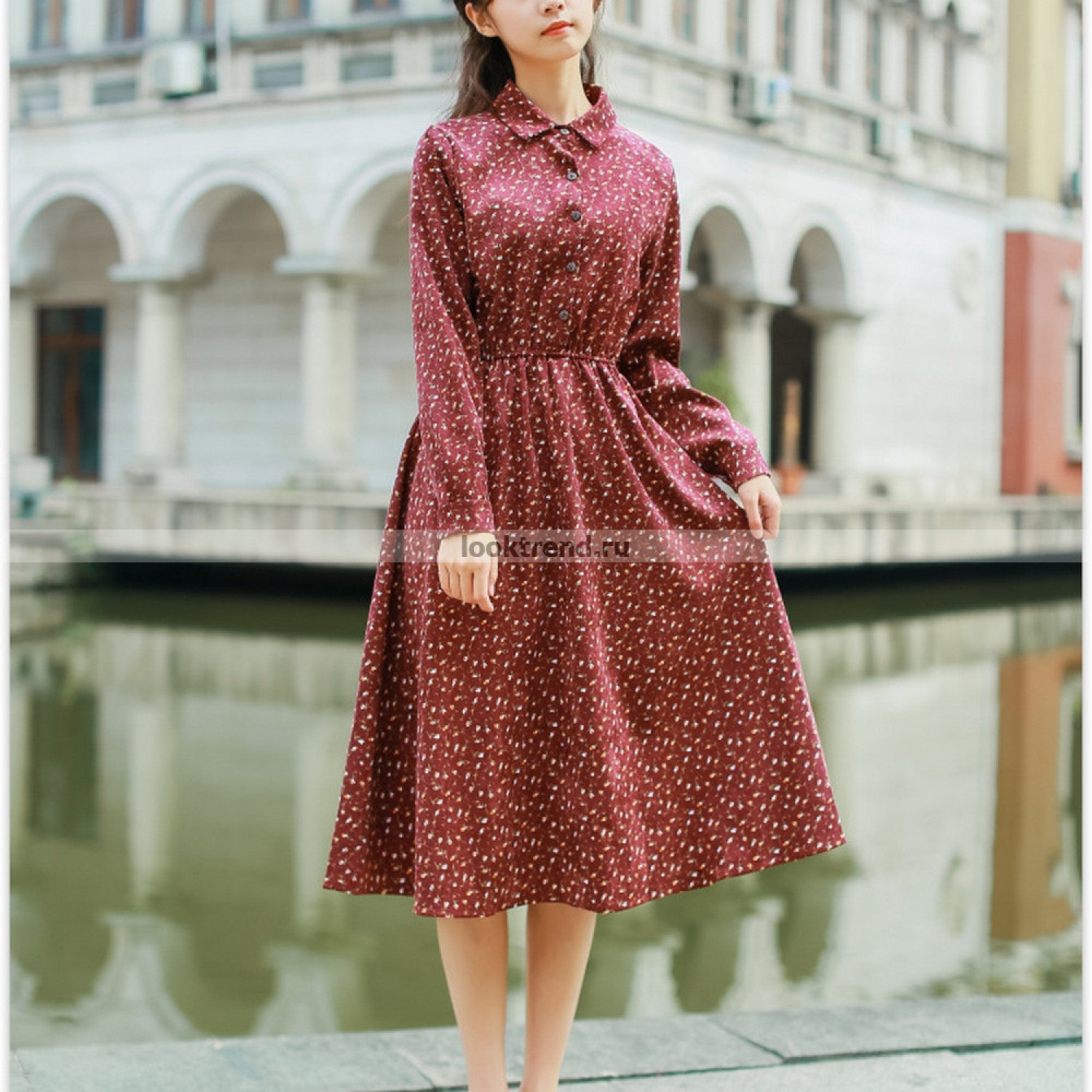 Красное вельветовое платье в мелкий цветочек W-435 купить, отзывы, фото, доставка - Совместные покупки в Калининграде и области
